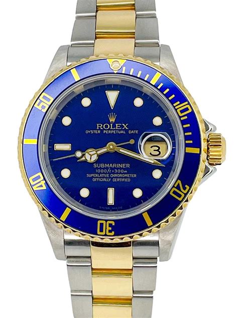 rolex blue submariner steel 18k yellow gold watch 16613|rolex submariner model 16613 price.